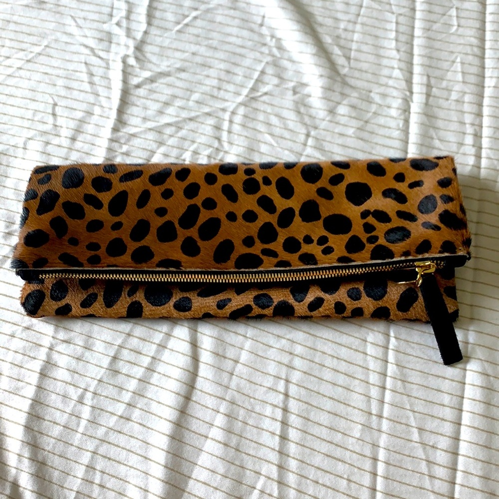 Clare V leopard fold over clutch